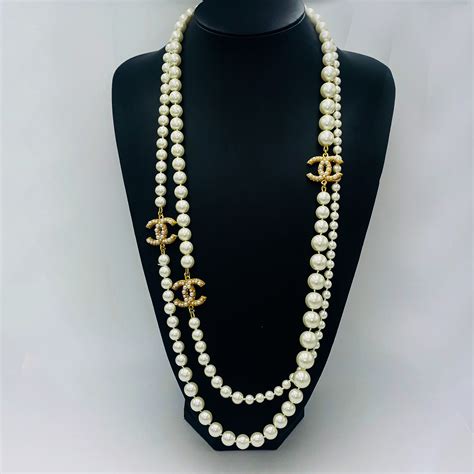 chanel pearl string necklaces|chanel inspired long pearl necklace.